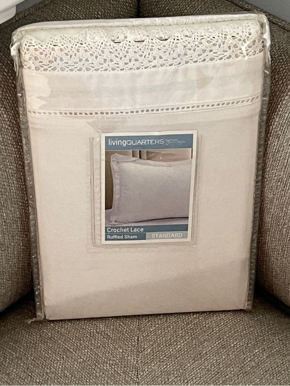 Brand New LivingQuarters Standard Size Crochet Lace Ruffled Sham